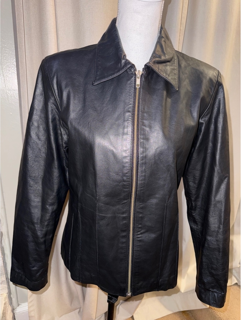 All Leather Women’s Black Genuine Leather Zip Front Jacket Classic Y2K